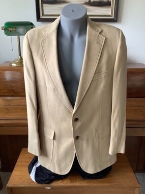 Chaps RALPH LAUREN Men’s BLAZER Jacket Tan Faux SUEDE 2-Button SPORT COAT Sz 42?